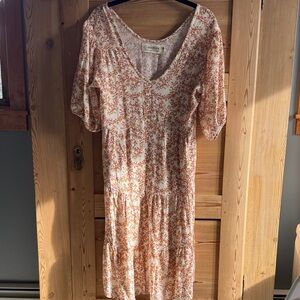Aventura Floral Long Sleeve Dress in Cream and Orange